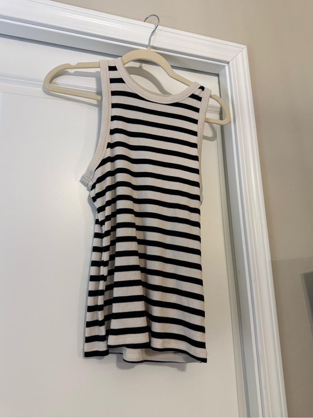 a new day Black and Cream Striped Ribbed Tank